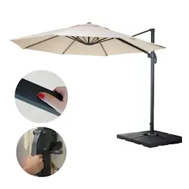 Mendler Gastronomie-Ampelschirm HWC-A96, Sonnenschirm, rund Ø 4m Polyester/Alu 27kg ~ creme mit Ständer