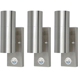 3er Set Außen Leuchten 120° Sensor Wand Lampen Up Down Strahler Edelstahl Garten Weg Beleuchtung
