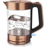 Arendo Wasserkocher 1,7 l, 2200 W, Edelstahl & Glas, Cool-Touch-Griff, Füllstandsanzeige, Kupfer - Naturbelassen/Kupfer