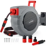 LEHMANN Wand-Schlauchbox 35 m + 2 m, Automatischer Schlauchaufroller, Schlauchtrommel für Flexible Gartenbewässerung, Wandmontage, inkl. 35 m Gartenschlauch, 3/4", 1/2" Kupplungen und Sprinkler