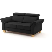 CAVADORE Echtleder 2er-Sofa Ammerland / Landhaus-Sofa mit Federkern + Kopfteilverstellung / 156 x 84 x 93 / Leder Schwarz