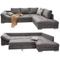 luma-home Ecksofa mit Schlaffunktion, 298/202/84 cm, Wellenfedern, Ottomane rechts, Cord Grau / 17201 - Grau