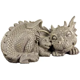 Figuren Shop GmbH Süße Drachen Gartenfigur - Mutter mit Babydrache - Gartendrache