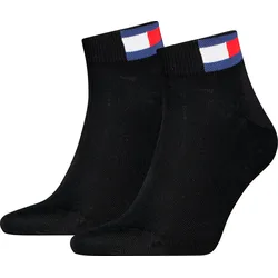 Kurzsocken TOMMY HILFIGER "TH UNI TJ QUARTER 2P FLAG", Herren, Gr. 43-46, schwarz, Baumwollmischung, Socken, Verstärkte Ferse und Spitze für zusätzliche Strapazierfähigkeit