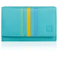 Damen-Brieftasche aus Leder, farbenfrohe Geldbörse aus echtem Leder, geräumige Geldbörse, Blau-Gelb
