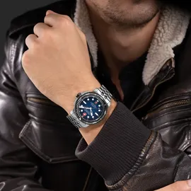 Swiss Military HANOWA MAITRE PLONGEUR Automatik Herrenuhr Automatikuhr silber / blau onesize Herren 44,5 SMWGL0002001-SET, SMWGL0002002-SET