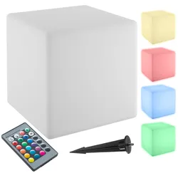 tectake® Leuchtwürfel, mit LED-Beleuchtung, 12 W, samt Fernbedienung und Leuchtmittel, Belastbarkeit 100 kg, inkl. Erdspieß