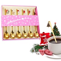 Weihnachtslöffel Set, 6 Stück Kaffeelöffel Edelstahl Geschenke Lang Löffel mit Weihnachtsanhänger Weihnachten Tischdeko, Weihnachtsbesteck Weihnachts Dessert Tee Rührlöffel mit Geschenkbox (Gold)