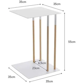 Yamazaki Beistelltisch, weiß, Metall, Echtholz, U-Form,L-Form, 35x55x35 cm,