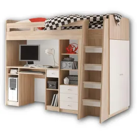 Pol-Power Hochbett Unit eiche/weiß