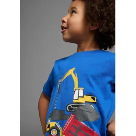 Kidsworld T-Shirt "mit coolen BAUMASCHINEN Print", Jungen, Gr. 128/134, blau, Single Jersey, Obermaterial: 100% Baumwolle, bedruckt, Basic, Rundhals, Shirts T-Shirt, Kurzarm, Basic-Passform, bedruckt, Rundhalsausschnitt