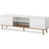 Furn.design TV-Lowboard weiß matt, Eiche 160 cm 2-türig, skandinavisch,