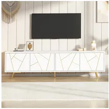 Okwish TV-Schrank Lowboard 190x40x51 cm Weiß/Gold Spanplatte