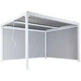Alu Pergola HHG 789 mit 2x Seitenwand, Lamellen-Pavillon, stabiles 8cm-Metall-Gestell 3x3,7m weiß