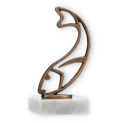 Pokal Konturfigur Fisch altgold auf weißem Marmorsockel 14,3cm