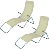 Mojawo 2er Set Saunaliege Liege Sonnenliege L142xB58xH99cm Strandliege Beige Relaxliege Gartenliege Liegestuhl Kippliege