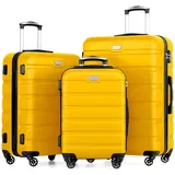 COOLIFE 3-Teiliges Kofferset für Familienreisen, Auslandsreisen, M+L+XL, ABS+PC, Hartschale, Leicht Robuster, Koffer mit 360° Spinner Räder, YKK Reißverschluss, TSA Zahlenschloss, Gelb