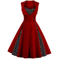 Axoe Damen 50er Jahre Cocktailkleid Rockabilly Elegantes Faltenrock Festliches Partykleider Vintage Kleid Audrey Hepburn Abendkleider mit Polka Dots Knielang, Weinrot, 4XL (50 EU) - 4XL