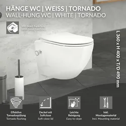 LuxeBath Spülrandlos Wand Hänge WC Toilette Tornadospülung Softclose Bidet-Funktion kurz
