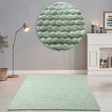 THEKO Handwebteppich ¦ grün ¦ Wolle ¦ Maße (cm): B: 190 H: 1,2