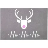 Primaflor Fußmatte "VELVET - HOHOHO, Made in Belgium", grau, B:60cm H:5mm L:40cm, Polyamid, PRIMAFLOR-IDEEN IN TEXTIL, Teppiche, Fußmatte, Schmutzfangmatte, Weihnachten, mit Spruch, waschbar, rutschhemmend