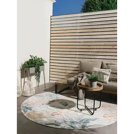 benuta Outdoorteppich, Creme, Kunststoff, Floral, Rund, 320x320 cm, wasserabweisend, Teppiche & Böden, Teppiche, Outdoorteppiche