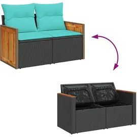 vidaXL Gartensofa-Set 6-tlg. schwarz Polyrattan Akazie