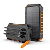 Hiluckey Solar Powerbank 27000mAh, Tragbare Solar Ladegerät mit 3 Integrierten Kabeln, USB C Externer Akku mit 3 Ausgängen Solar Power Bank mit LED Taschenlampe für Smartphones, Tablets