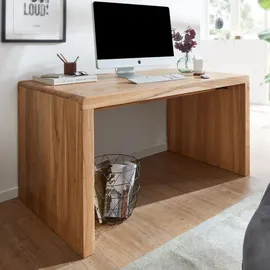 KADIMA DESIGN Schreibtisch BOHA Massiv-Holz Akazie Computertisch 140 cm breit Echtholz Design Ablage Büro-Tisch Landhaus-Stil - Beige