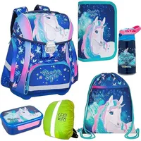 Goldkids Schulranzen-set Unicorn Einhorn Ranzen Schulranzen Kinderrucksack, Federmappe, Schuhbeutel, Regenschutz, Trinkflasche, Brotdose, Motivdruck Unicorn Einhorn Style 6-teilig - Bunt