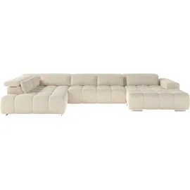 Cotta Wohnlandschaft COTTA "Orion U-Form, B: 409 cm", ivory, B:409cm H:73cm T:225cm, 100% Polyester, Sofas, Wohnlandschaft, mit Kopfteilverstellung & 6 Nierenkissen