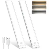 OUILA Led Schrankbeleuchtung mit Bewegungsmelder 3 Farbmodi Dimmbar Unterbauleuchte Küche Led USB-C Wiederaufladbar Schranklicht für Küche, Kleiderschrank Treppe Schrank 2 Stück