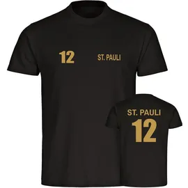 multifanshop Herren T-Shirt - St. Pauli - Trikot Nummer 12 gold - Druck gold metallic - Männer