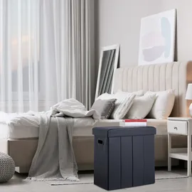 Relaxdays Sitzhocker mit Stauraum, Kunstleder, gepolstert, Faltbarer Hocker, Wohnzimmer, HBT: 49 x 48,5 x 27 cm, schwarz
