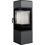 KRATKI Thor Holzofen, freistehend, BImSchV 2-konform, 8 kW Eckofen, thermische Effizienz, 83%, Staubauslass, 150 mm, Stahl und dekoratives Glas, gerade Verglasung, EEK A+ Kaminofen