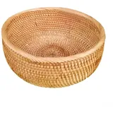 Handgewebte runde Obstkorb aus gelbem Rattan, vielseitig, leicht und tragbar, leicht zu reinigen, bequem zu bedienen (groß)
