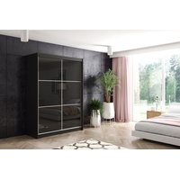 ALTDECOR Schiebetürenschrank VIVI (Kleiderschrank Aluminium-Leisten, Lacobel, Schiebetürenschrank) schwarz 120 cm x 216 cm x 61 cm