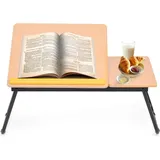 KOMFOTTEU Laptoptisch Schreibtisch Bett, klappbar, höhenverstellbar, Betttisch beige