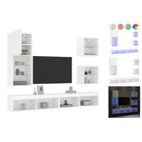 vidaXL TV-Schrank 5-tlg Wohnwand mit LED-Beleuchtung Weiß Holzwerkstoff weiß