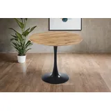 Esstisch Stockholm | Rund Ø 80 cm | Holz Wildeiche-Optik | Gerade Kante | Tulpenfuß Metall schwarz | Moderner Säulentisch/Kaffeetisch für Esszi... - Braun