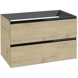 STAMAR Waschbeckenunterschrank - 80 x 50 x 46 cm - Eiche artisan/Schwarz - Modernes Design - 2 geräumige Schubladen