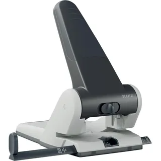 Leitz Extrastarker Registraturlocher aus Metall, Für 65 Blatt, Großer Locher für das Büro, Anschlagschiene mit Formatangaben, Ergonomisches Design, schwarz, 51800095