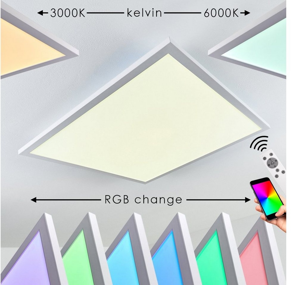 hofstein Panel »Vacil« LED Panel dimmbar aus Aluminiumin Weiß, 6000 Kelvin, Farbwechsel, Deckenpanel, Smartphone-App,Sprachsteuerung,Fernbedienung weiß