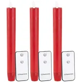 Britesta Flammenlose Stabkerzen: LED-Stabkerze mit beweglicher Flamme und Fernbedienung rot, 3er-Set (LED Leuchterkerzen, Nostagiekerze, Fernbedienungen)