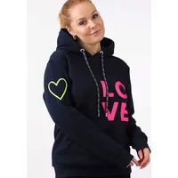 Zwillingsherz Kapuzensweatshirt mit gesticktem Neon Herz am Ärmel und "Love" Schriftzug auf Kordel