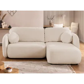 s-style möbel ECKSOFA Candy mit Schlaffunktion Hellbeige Bouclé-Stoff - Ottomane rechts