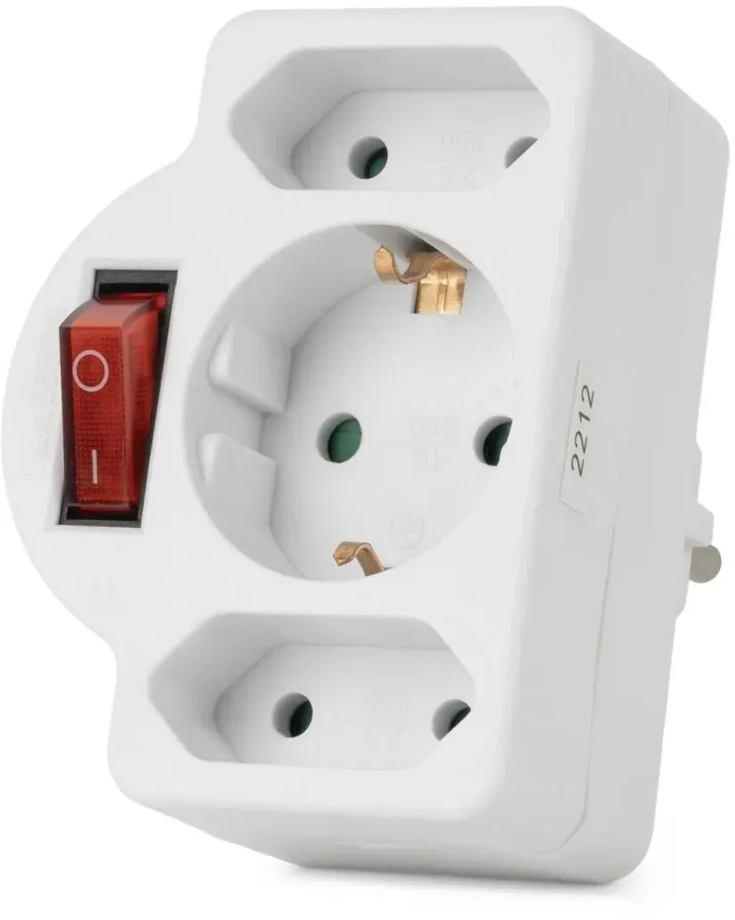 Entac Stromadapter 3 Steckdosen (1 geerdet, 2 Euro) mit Schalter
