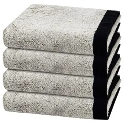 Cawö Lifestyle Splash 4er Set Handtuch Platin / schwarz Schwarz 