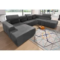 Wohnlandschaft DOMO COLLECTION "BRANDON whlw. mit Sitztiefenverstellung, whlw. Nierenkissen", grau (dunkelgrau), B:359cm H:80cm T:228cm, Kunstleder SOFTLUX;Luxus-Microfaser in Antikleder-Optik (100% Polyester);Luxus-Microfaser (100% Polyester), Sofas, Wohnlandschaft, mit Kopfteilverstellung, wahlweise Sitztiefenverstellung, U-Form