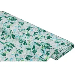 Blusen-Satin "Blumen" mit Crash-Struktur, weiß/grün